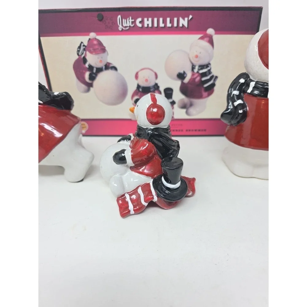 3 Snowmen Figurines Just Chillin Cracker Barrel Country Store Ceramic 6